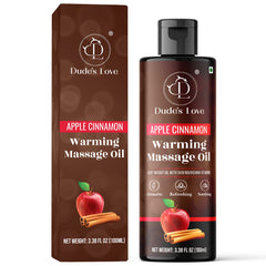 Bottle of Dude's Love Apple Cinnamon Warming Massage Oil