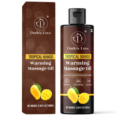 Dude's Love Tropical Mango warming massage oil bottle front