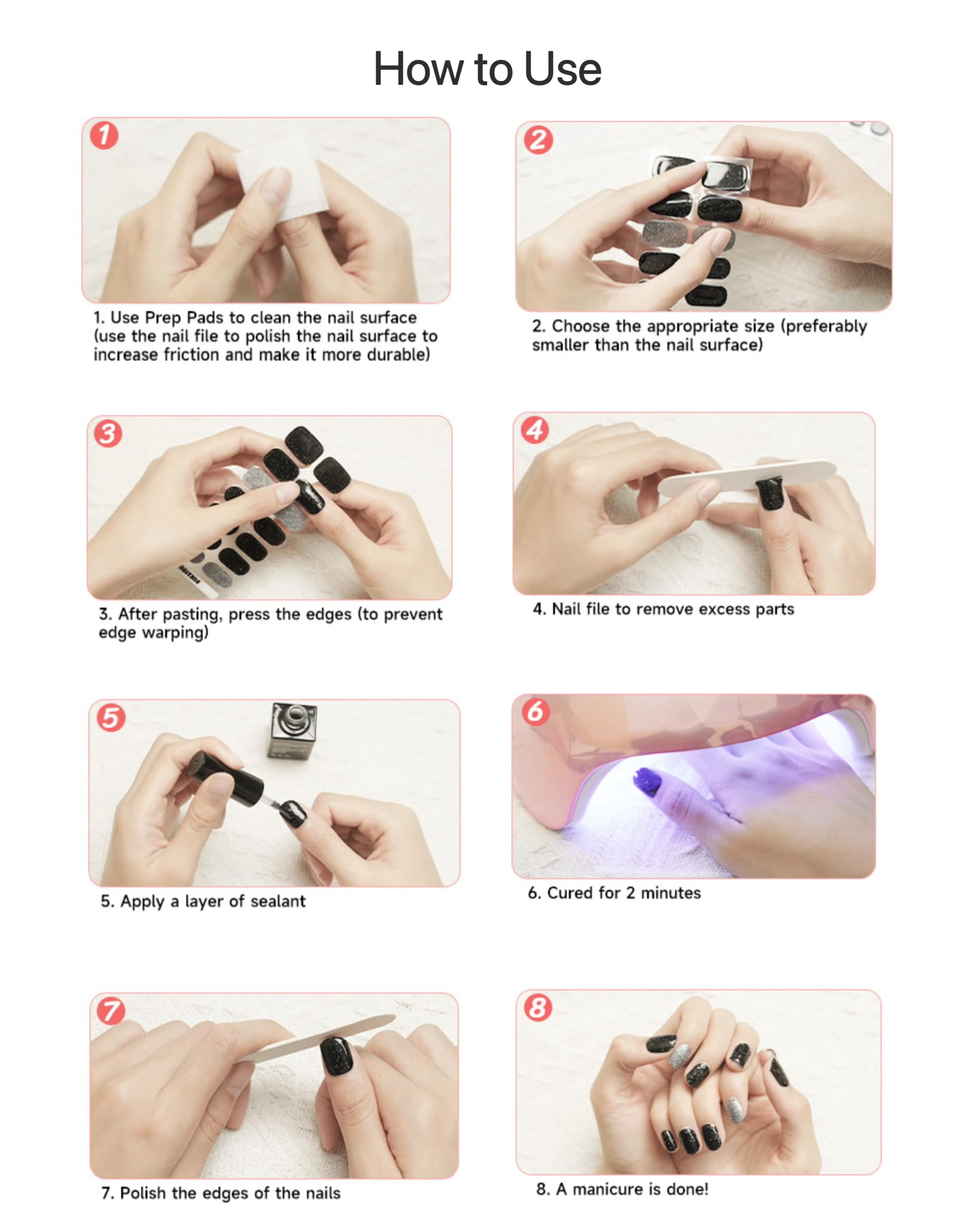 Hands with salon-quality finish using DUKASOU gel strips