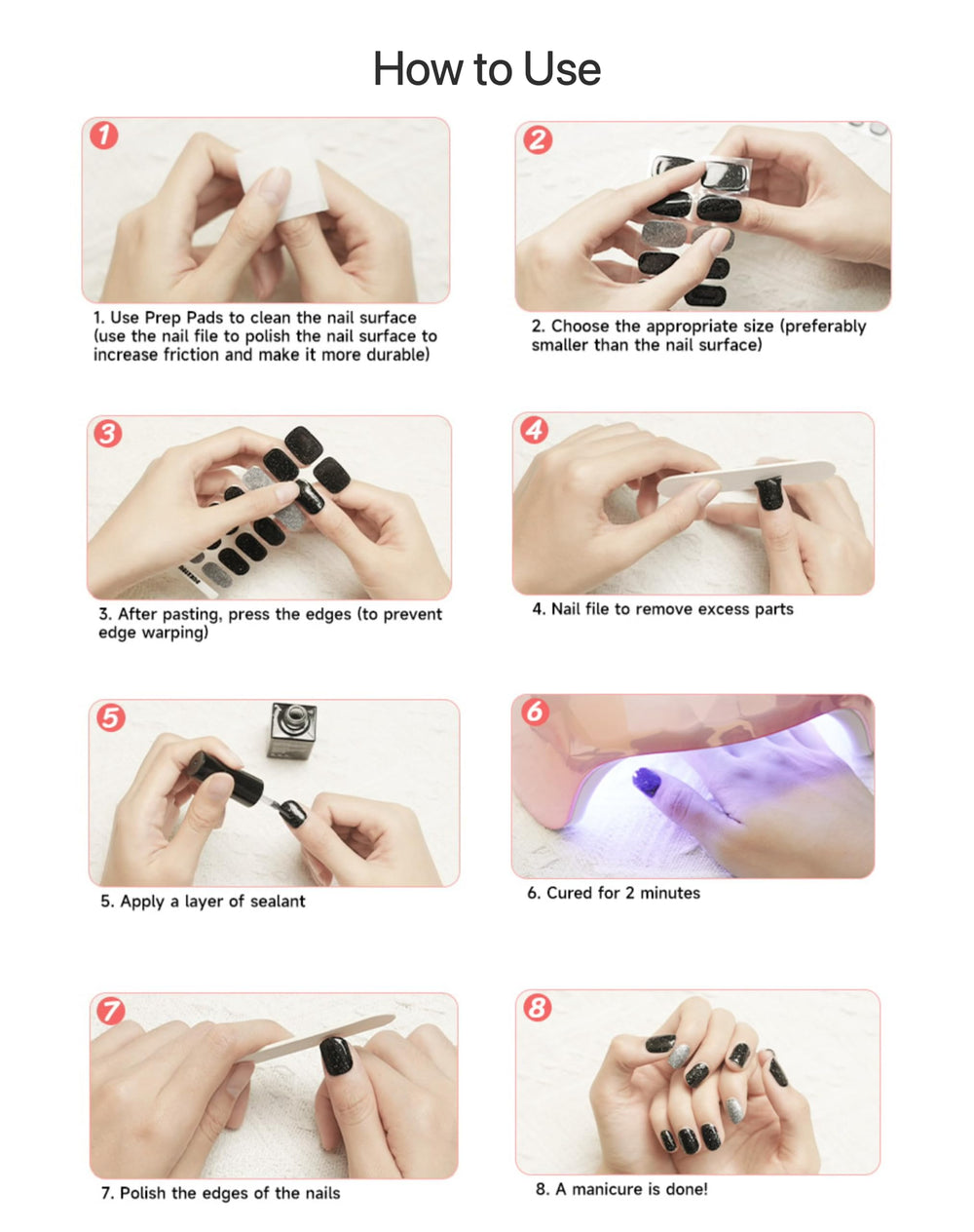 Hands with salon-quality finish using DUKASOU gel strips
