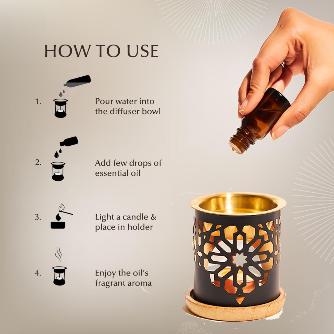 Dukhni brass burner on wooden coaster ready to scent space.