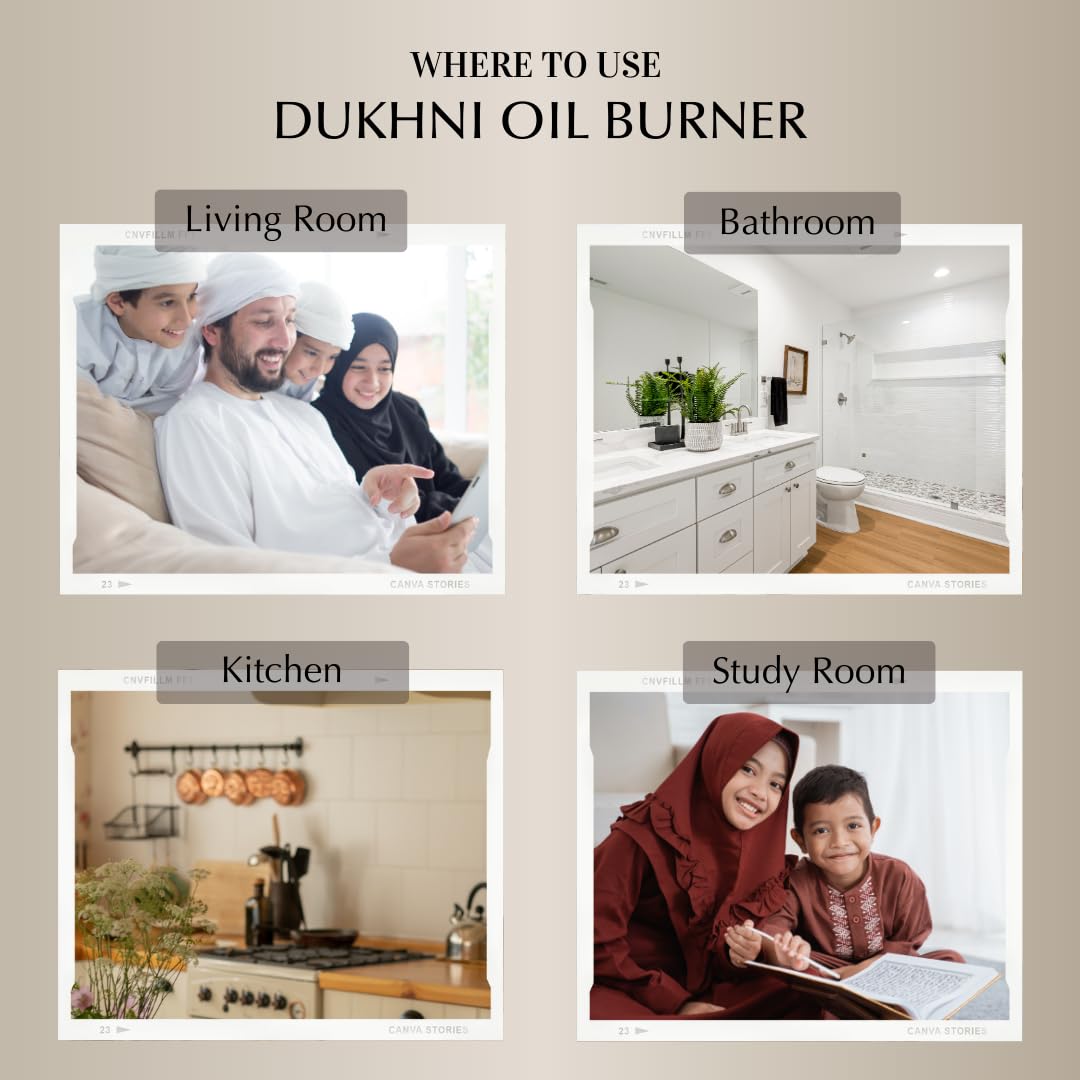 Dukhni home aromatherapy ambiance with essential oil burner.