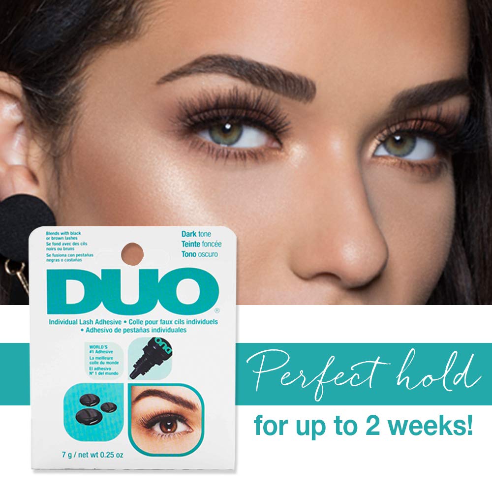 DUO Individual Lash Adhesive Dark bottle side view for travel-friendly packaging.