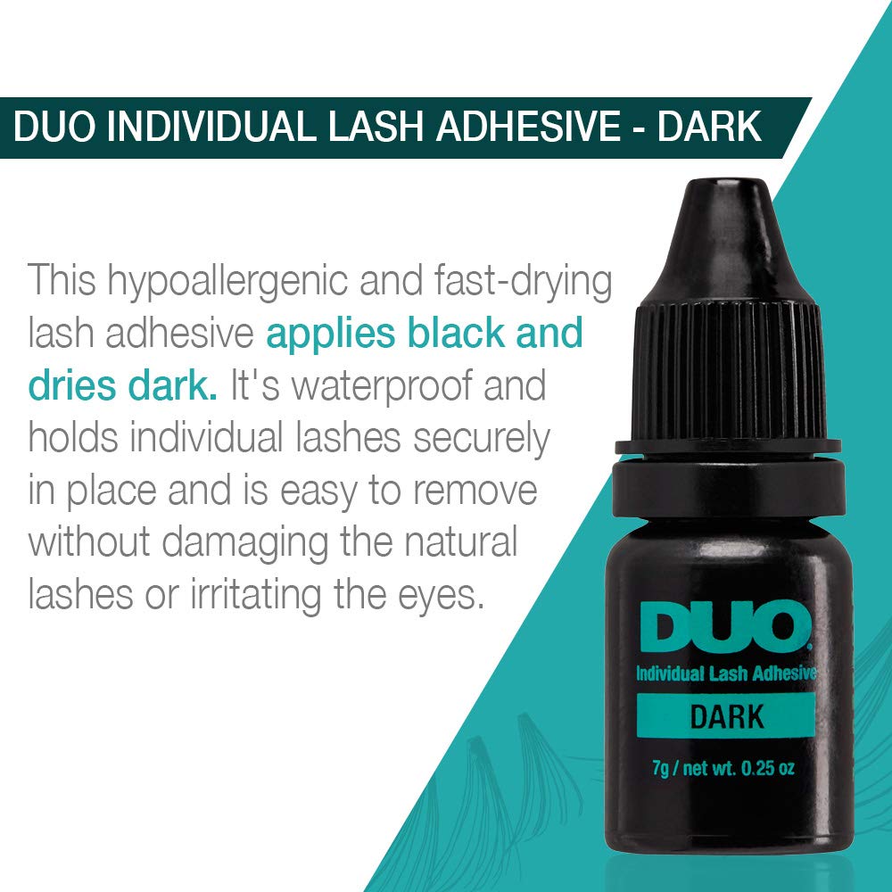 DUO Individual Lash Adhesive Dark close-up drops for fast-drying application.