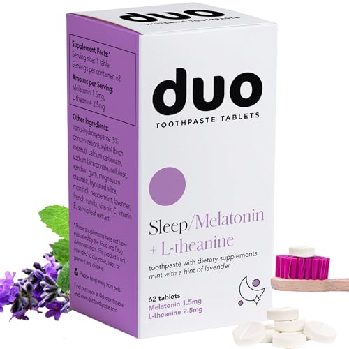 Front view of Duo Sleep Toothpaste Tablets bottle containing 62 tablets