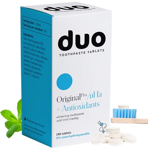 Duo Toothpaste Tablets in a recyclable glass bottle