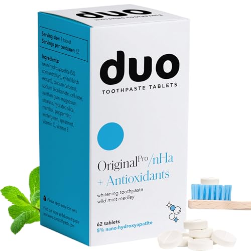 Front view of Duo Toothpaste Tablets in Wild Mint Medley flavor, 62 tablets