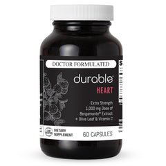 Front view of Durable Heart bottle with label