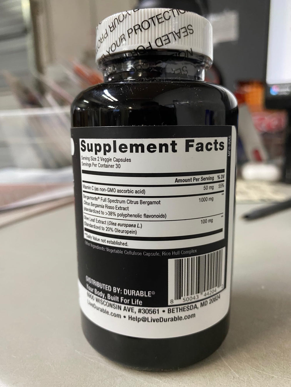 Bergamonte Citrus Bergamot 1,000 mg detail on the label