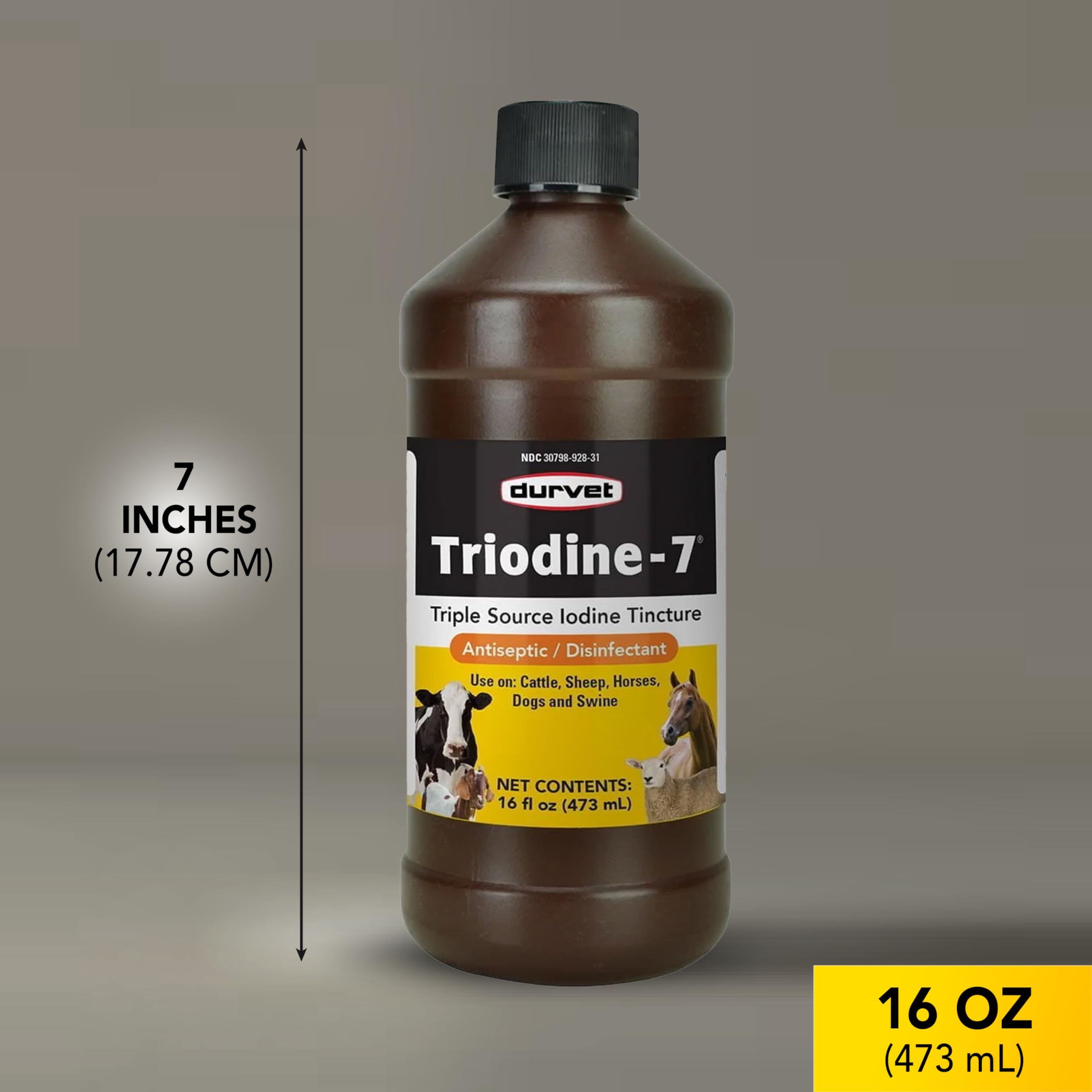 Close-up of Triodine-7 active ingredients: iodine, potassium iodide, povidone iodine