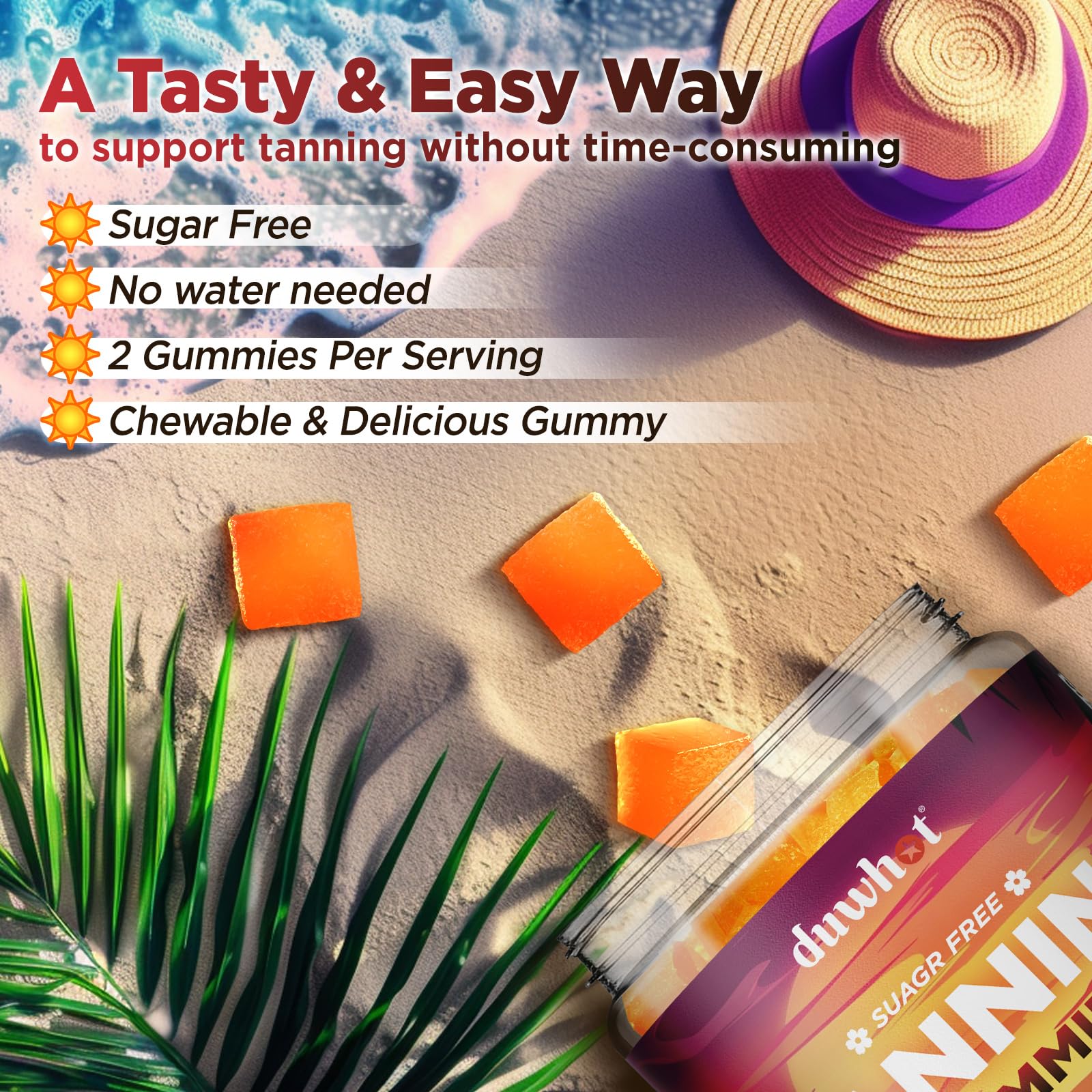 Lifestyle shot of tanning gummies for women and men