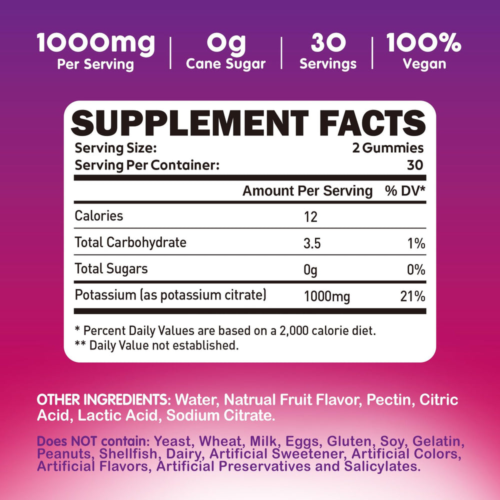 Dosage and serving size graphic for 1000mg potassium