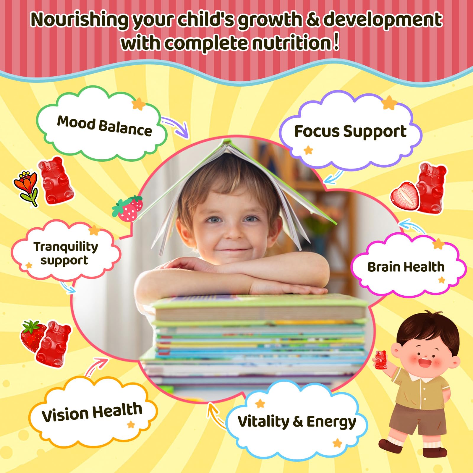 Close-up of saffron gummies for kids