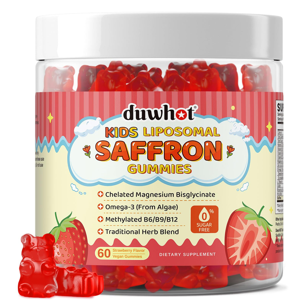Packaging of duwhot saffron gummies for kids