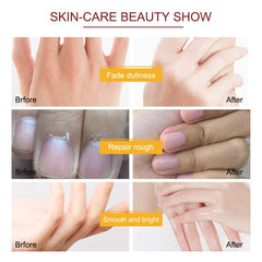 Duziur peel-off mask texture during drying reveals smoother-feeling hands.