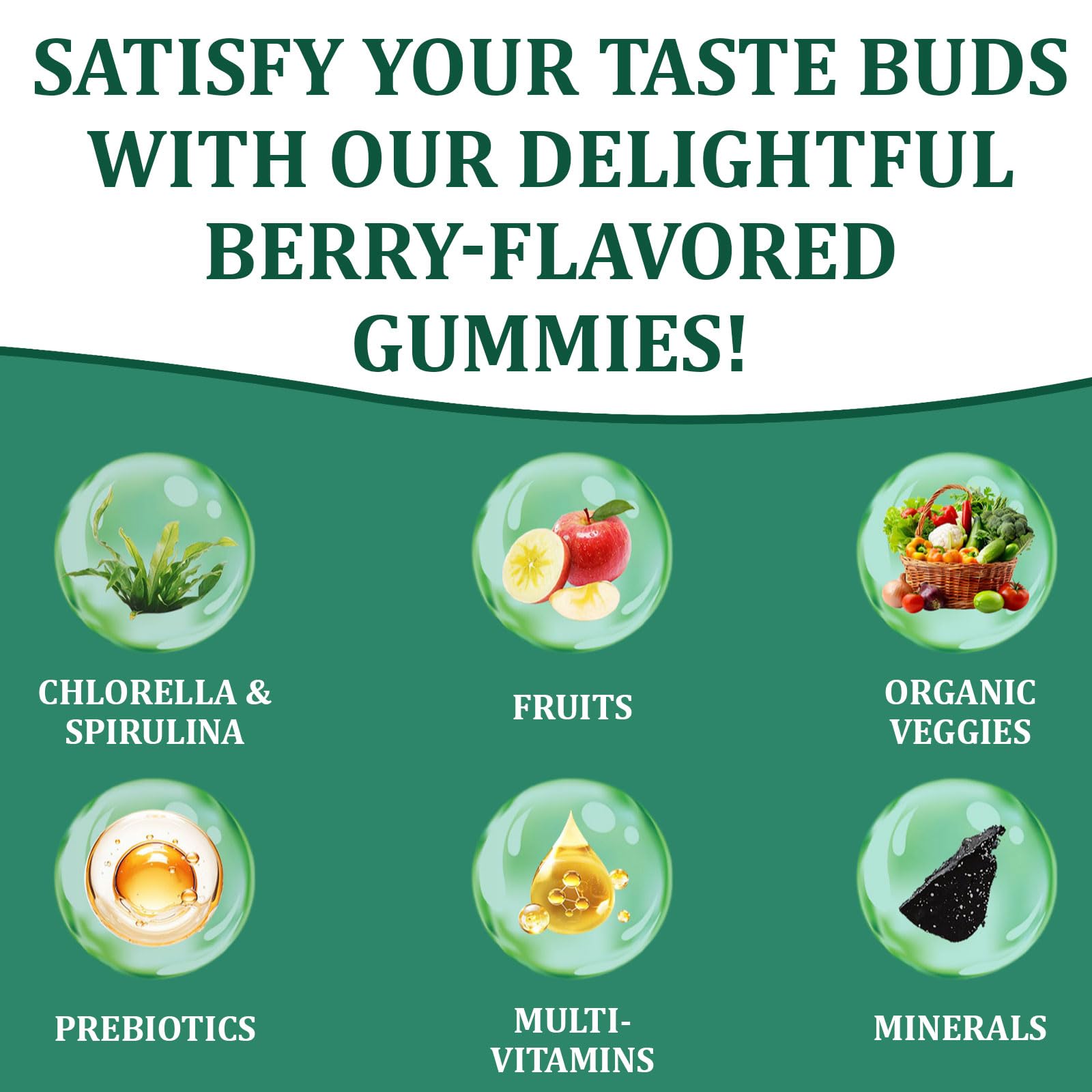 Graphic highlighting 60+ ingredients included in the gummies