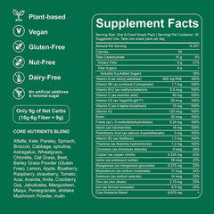 Packaging back showing nutrition information