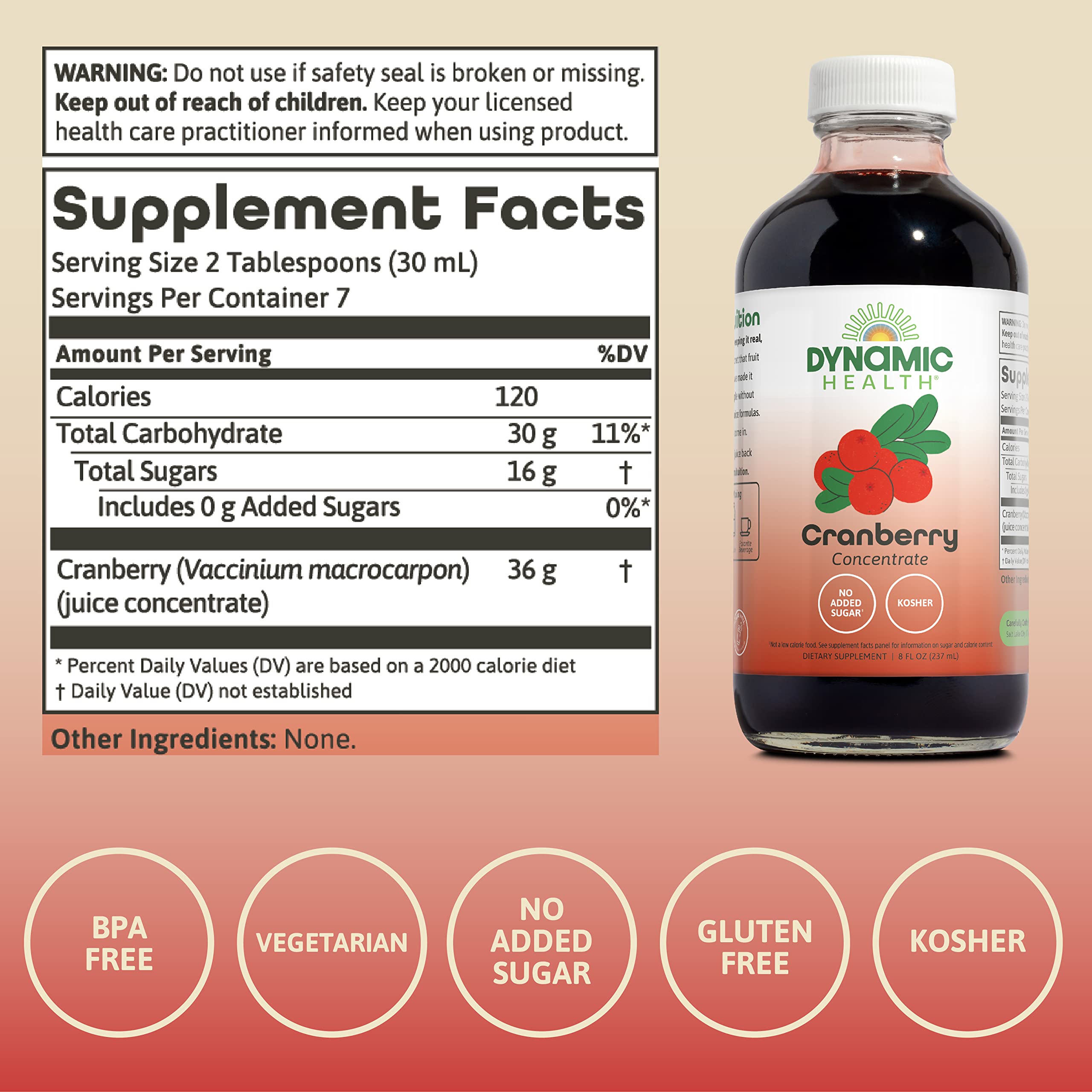Close-up of Dynamic Health Cranberry Juice Concentrate bottle