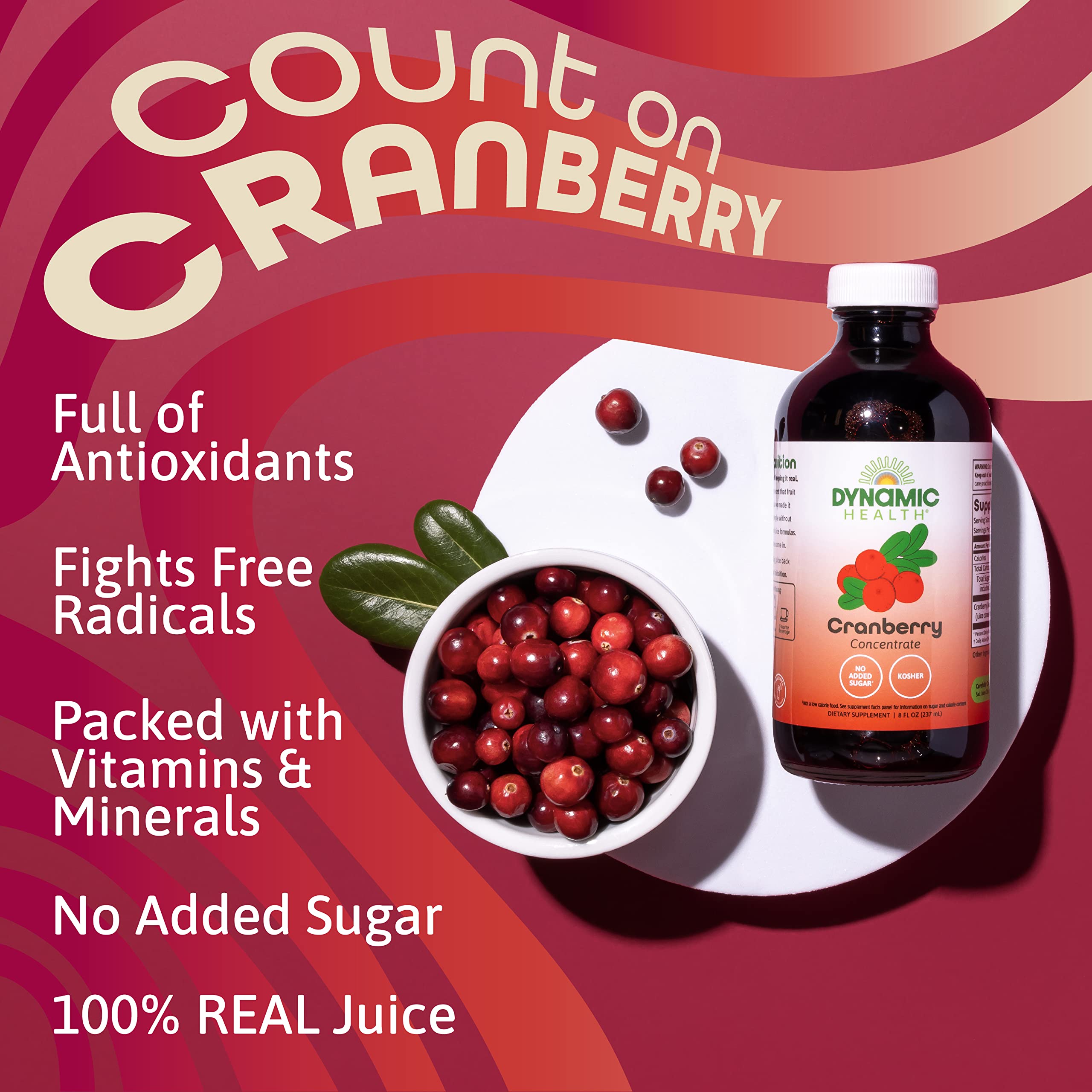 Dynamic Health Cranberry Juice Concentrate packaging showing BPA-free
