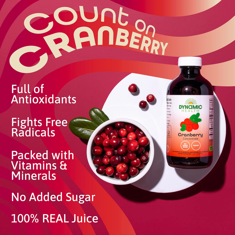Dynamic Health Cranberry Juice Concentrate packaging showing BPA-free