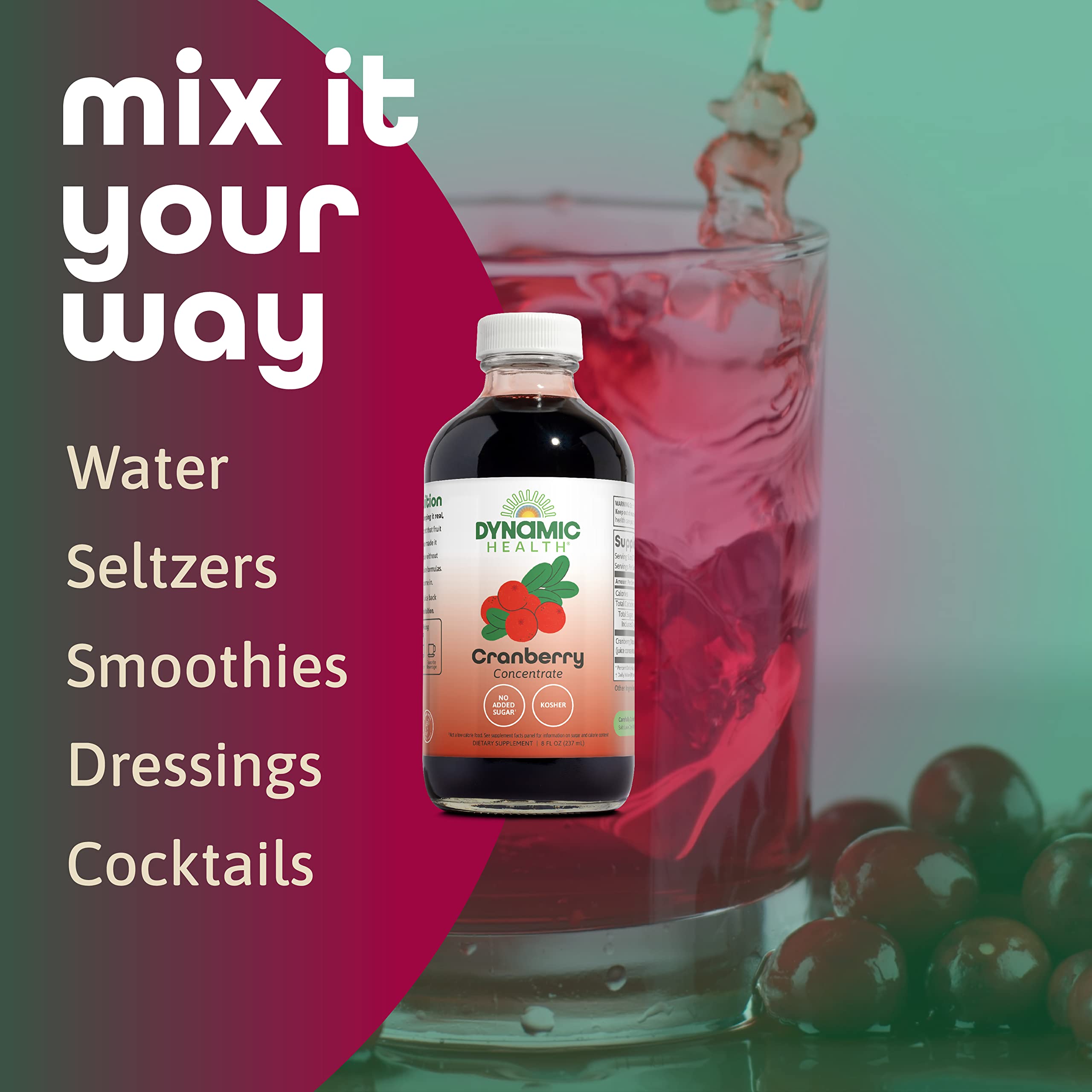 Pouring Dynamic Health Cranberry Juice Concentrate into glass