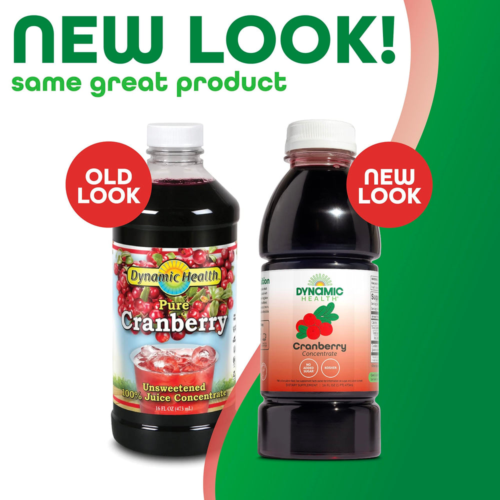 Cranberry juice concentrate bottle label highlighting no added sugar