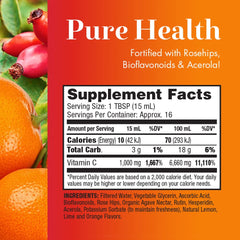 Close-up of the Vitamin C bottle label and 8 oz bottle