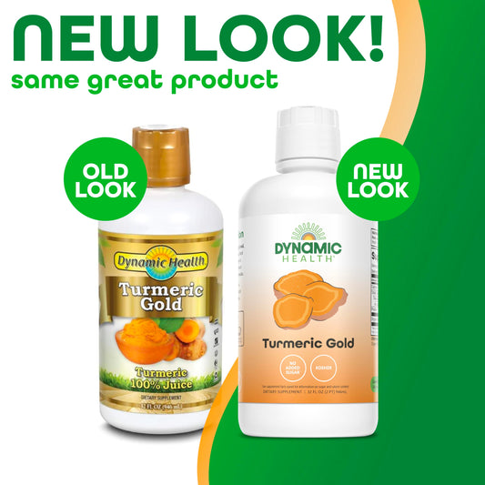 Front view of Dynamic Health Turmeric Gold bottle 32 oz
