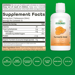 Ingredients panel for Turmeric Gold 32 oz