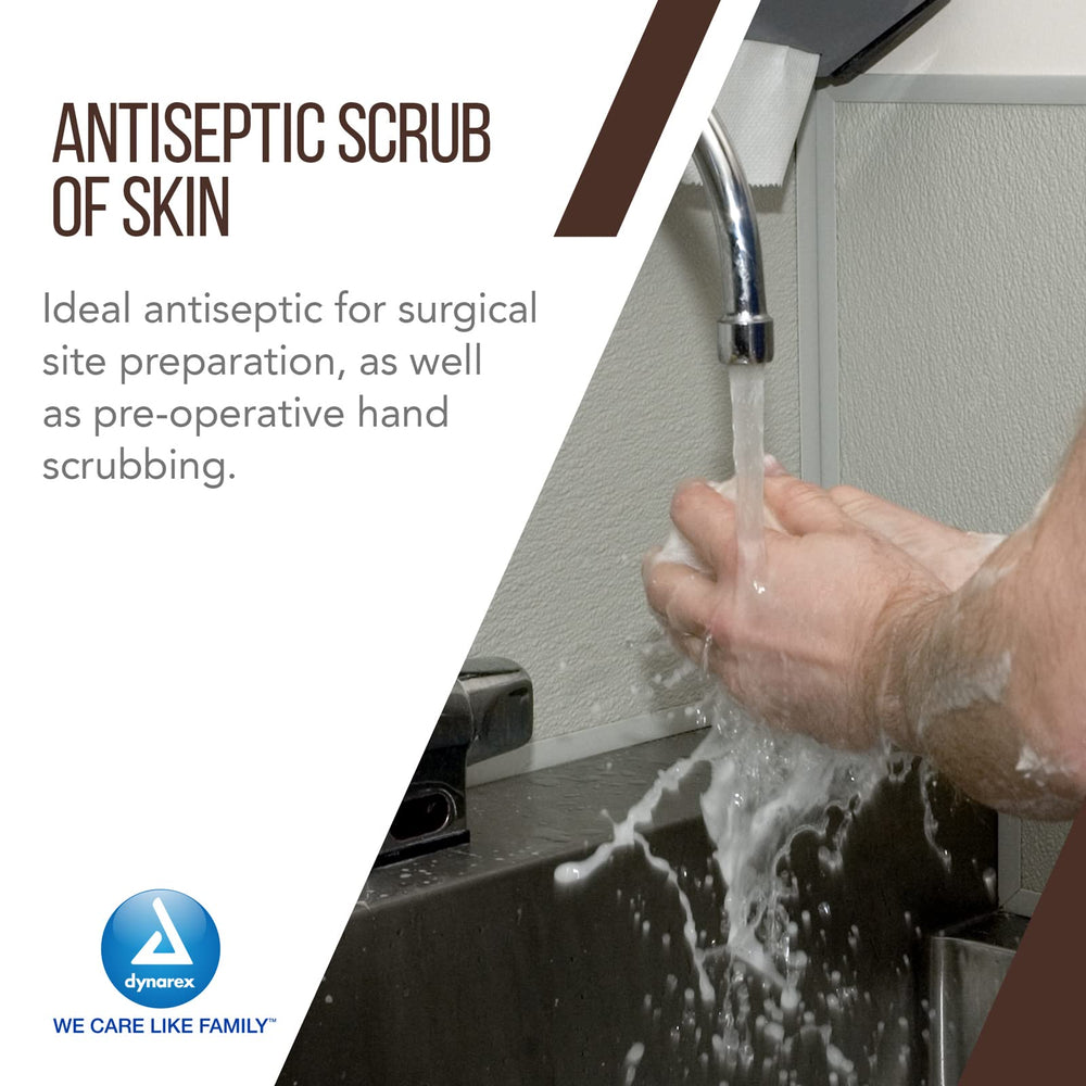 Front view of Dynarex Povidone-Iodine Scrub Solution 16 oz bottle