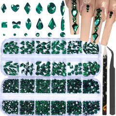 DZHILHMX green flat-back rhinestones kit for bold nail art and DIY crafts.