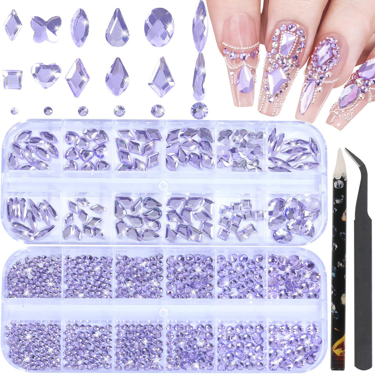 DZHILHMX nail rhinestones kit with flat-back crystals for diverse nail art designs.