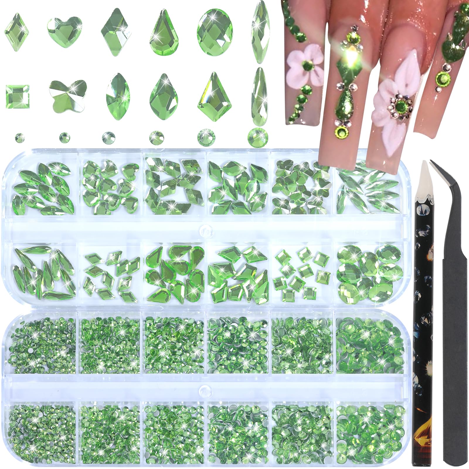 DZHILHMX nail rhinestones kit with flat-back gems for DIY nail art sparkle.