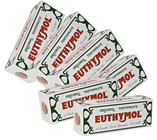 Pack of six 75ml tubes of E Uthymol Original Toothpaste