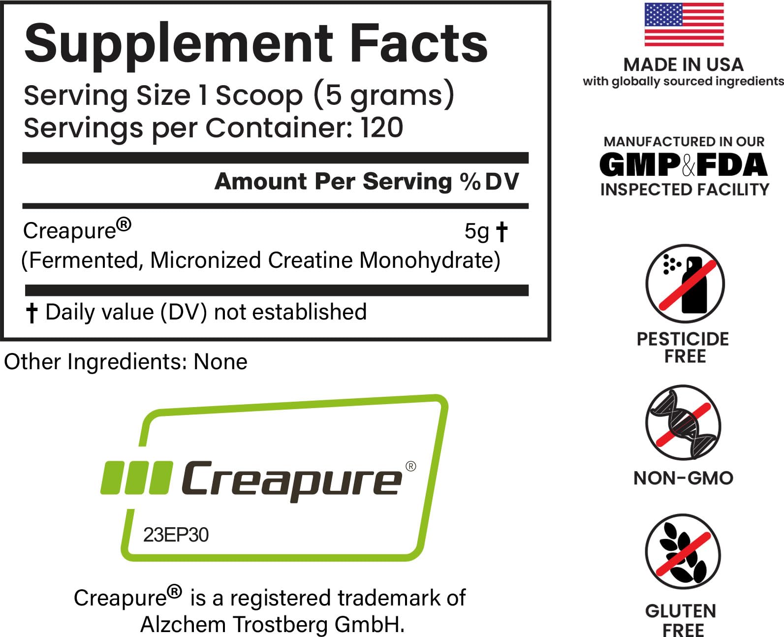 Unflavored Creapure Creatine Monohydrate powder