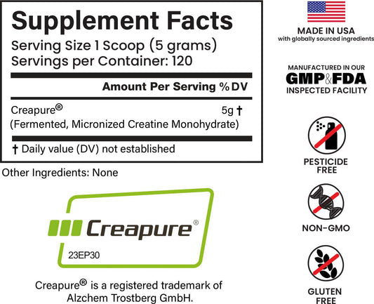 Unflavored Creapure Creatine Monohydrate powder