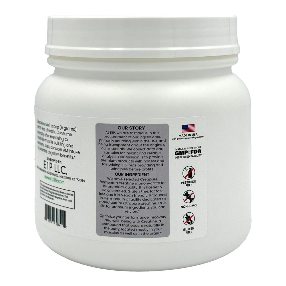Third-party lab tested seal for E1P Creatine Monohydrate