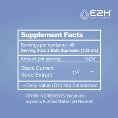 Two bottles of E2H Black Currant Extract on a counter