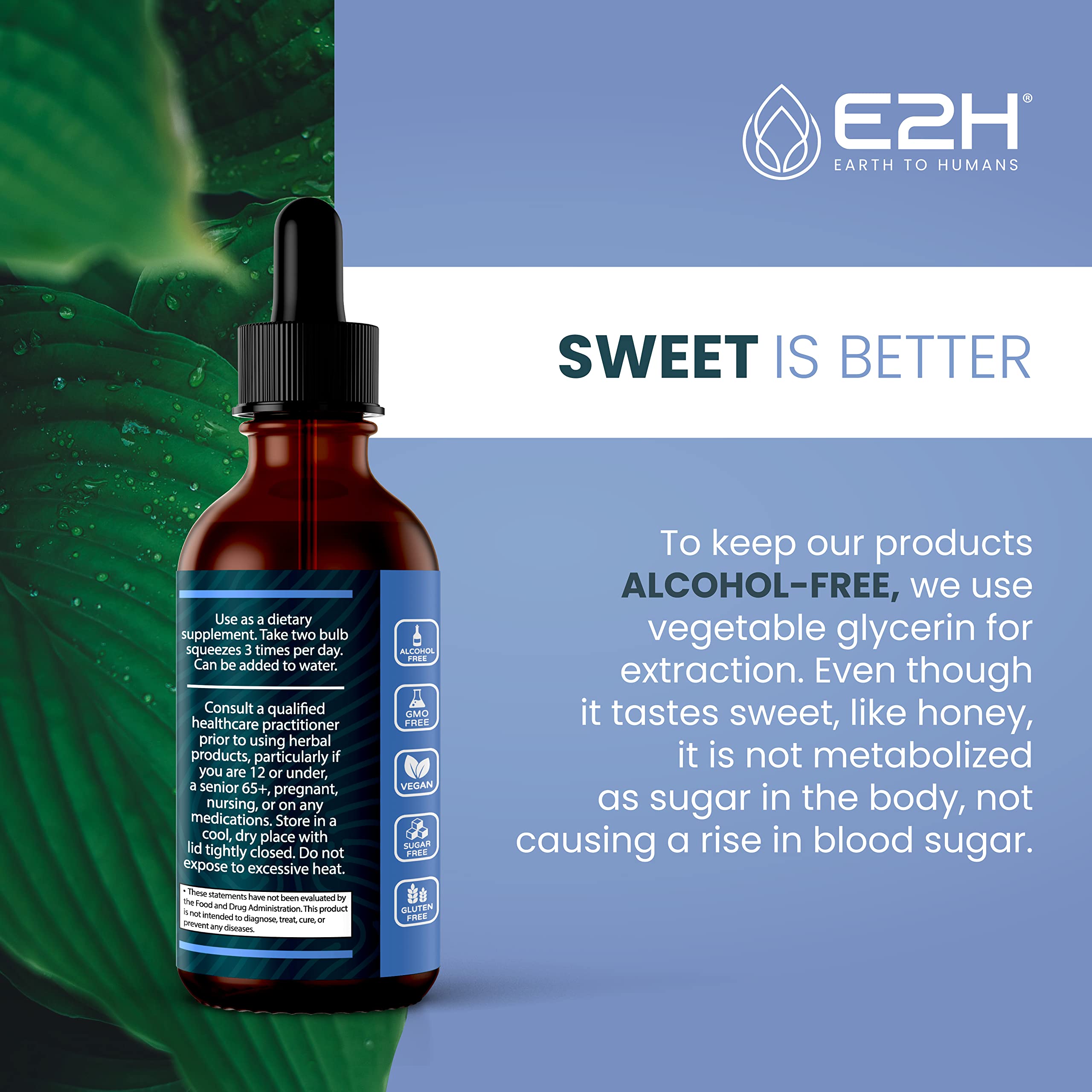 Vegan, kosher, and gluten-free badges for E2H Black Currant Extract