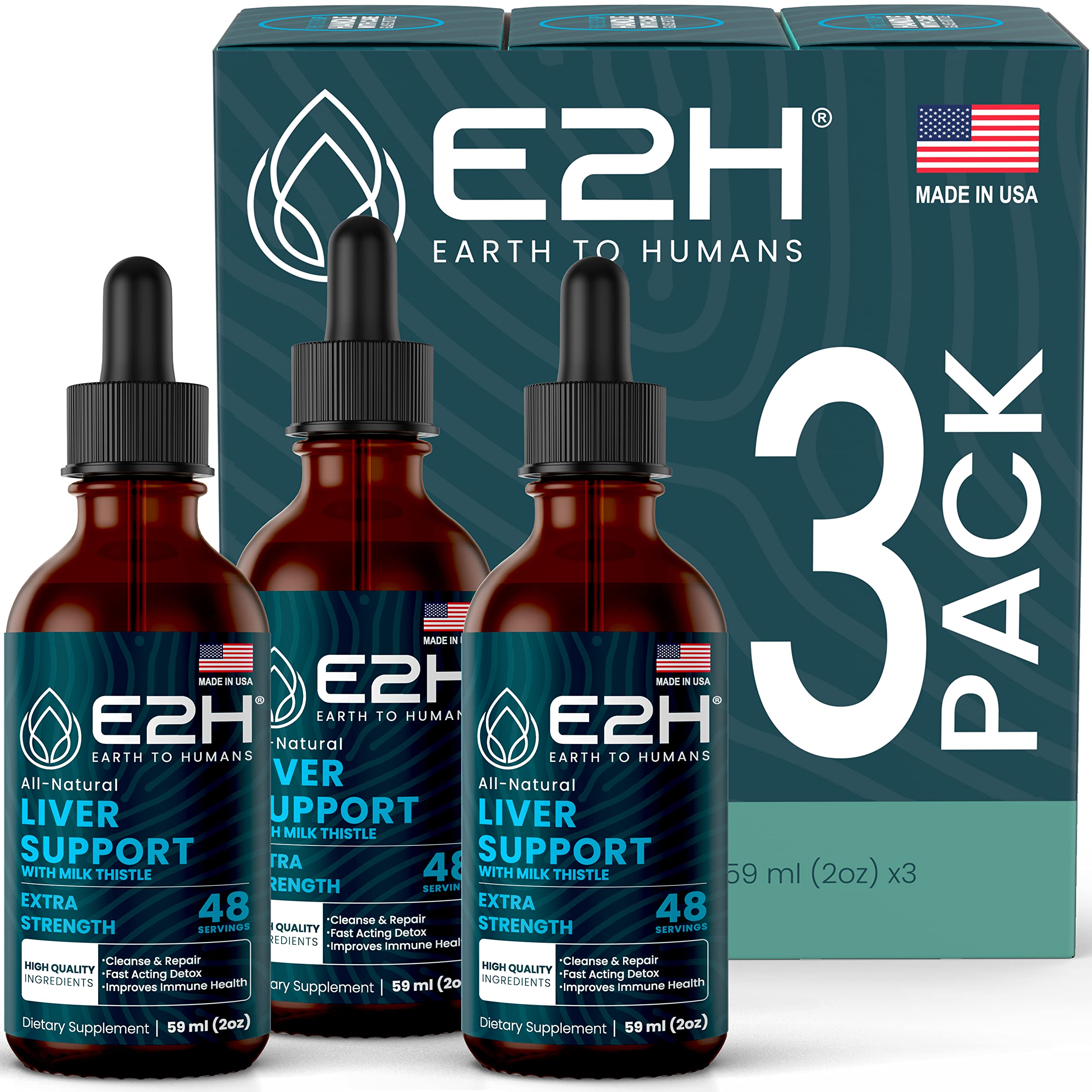 Bottle of E2H Liver Support Liquid Drops showing label