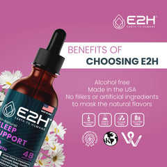 Evening sleep setting with E2H Sleep Support packaging on a bedside table