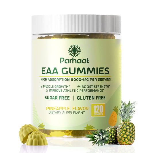 Front view of EAA Gummies Pineapple bottle with 120-count label