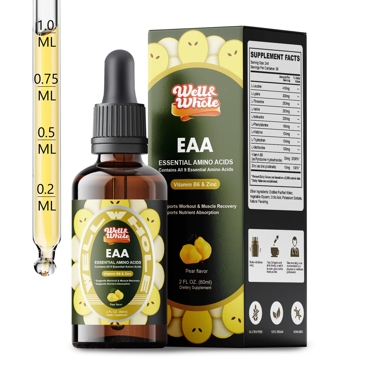 Bottle of Essential Amino Acid (EAA) Liquid Drops with Liver Support