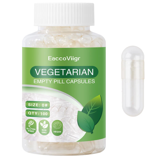 Front view of EaccoViigr Size 0 empty capsules (100 count)
