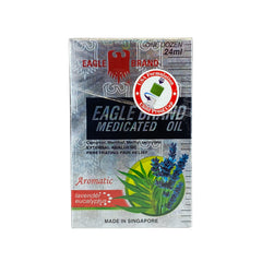 Twelve 0.8 fl oz Eagle Brand medicated oil bottles in packaging