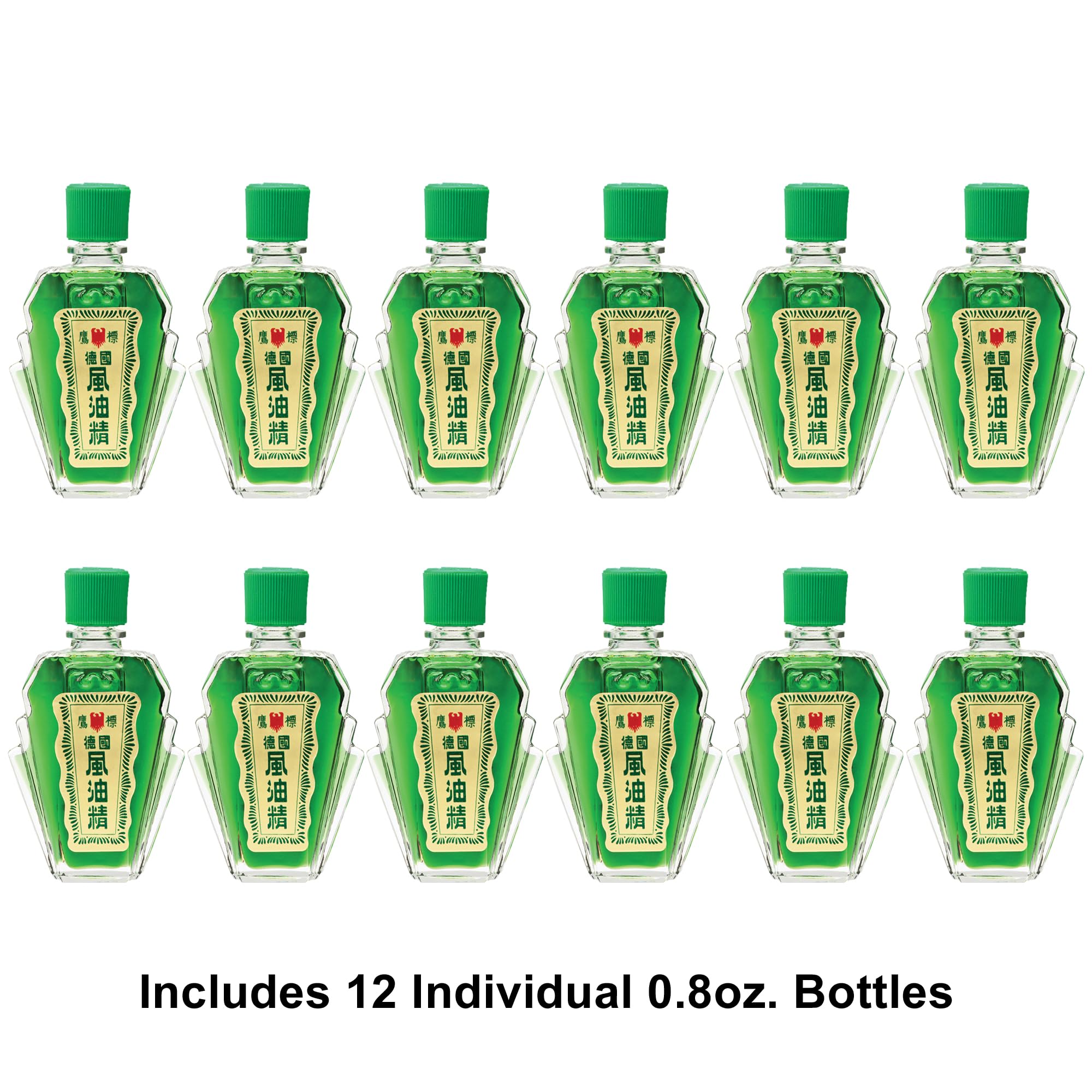 Bottle of Eagle Brand natural medicated oil with green color