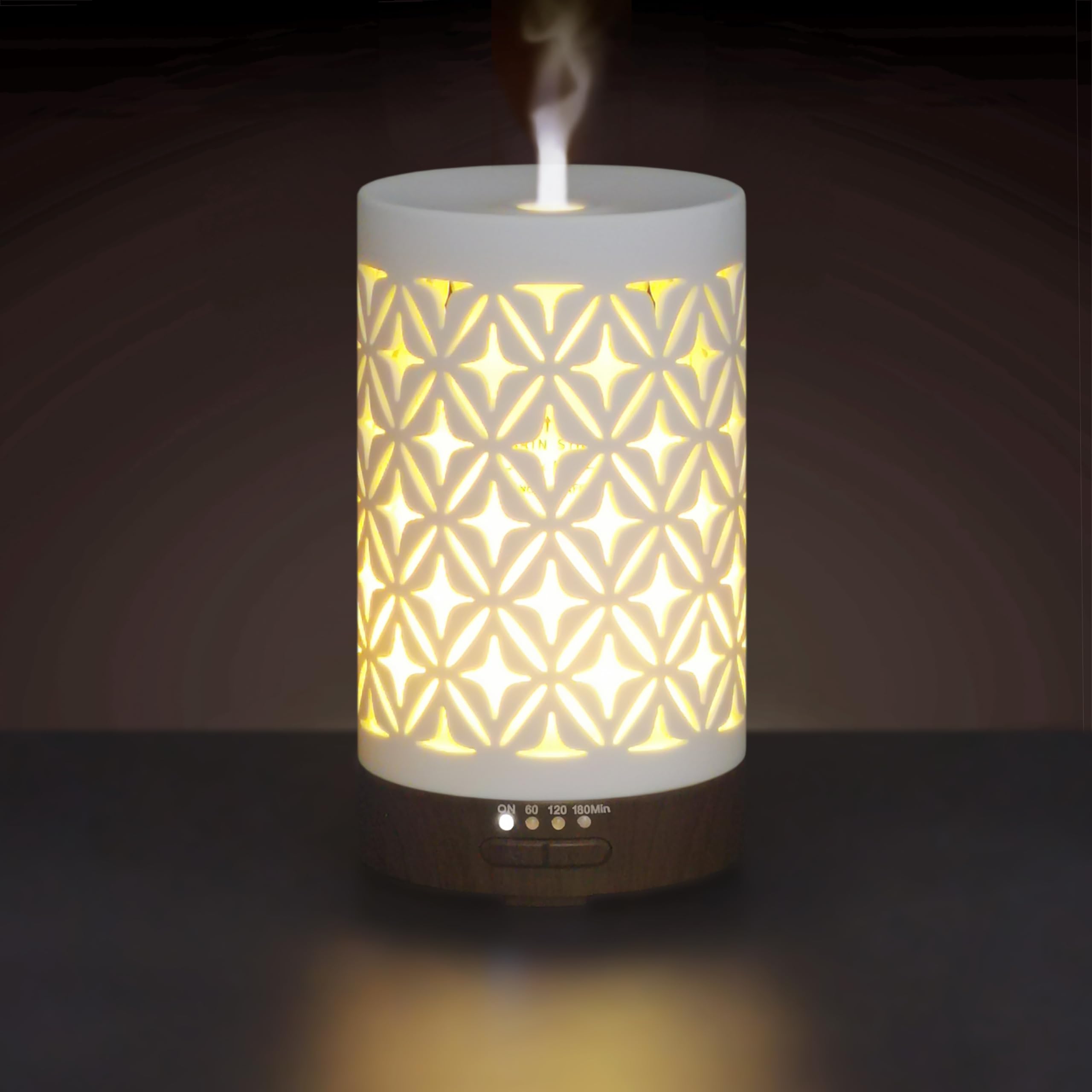 Earnest Living 100ml white ceramic essential oil diffuser – front view
