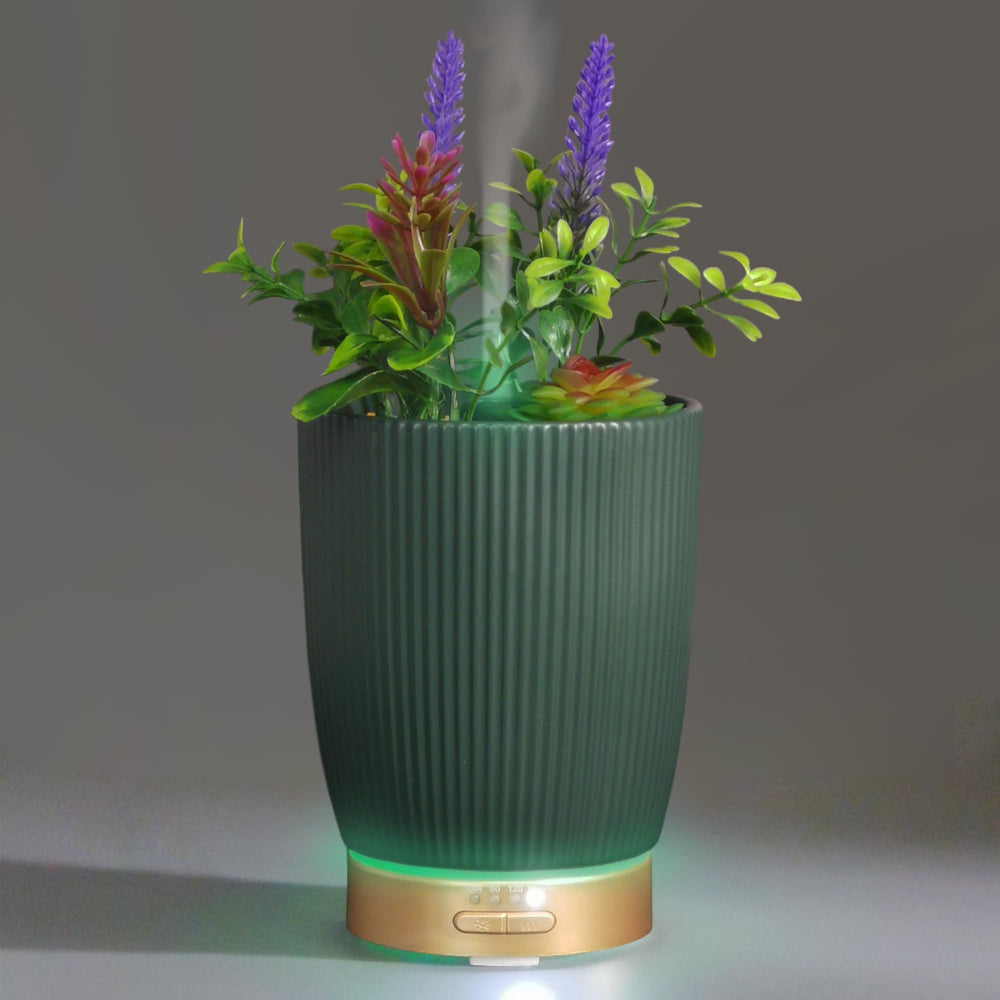Night light glow from ceramic diffuser in dark room
