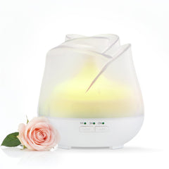 Front view of frosted white rose-shaped 150ml diffuser