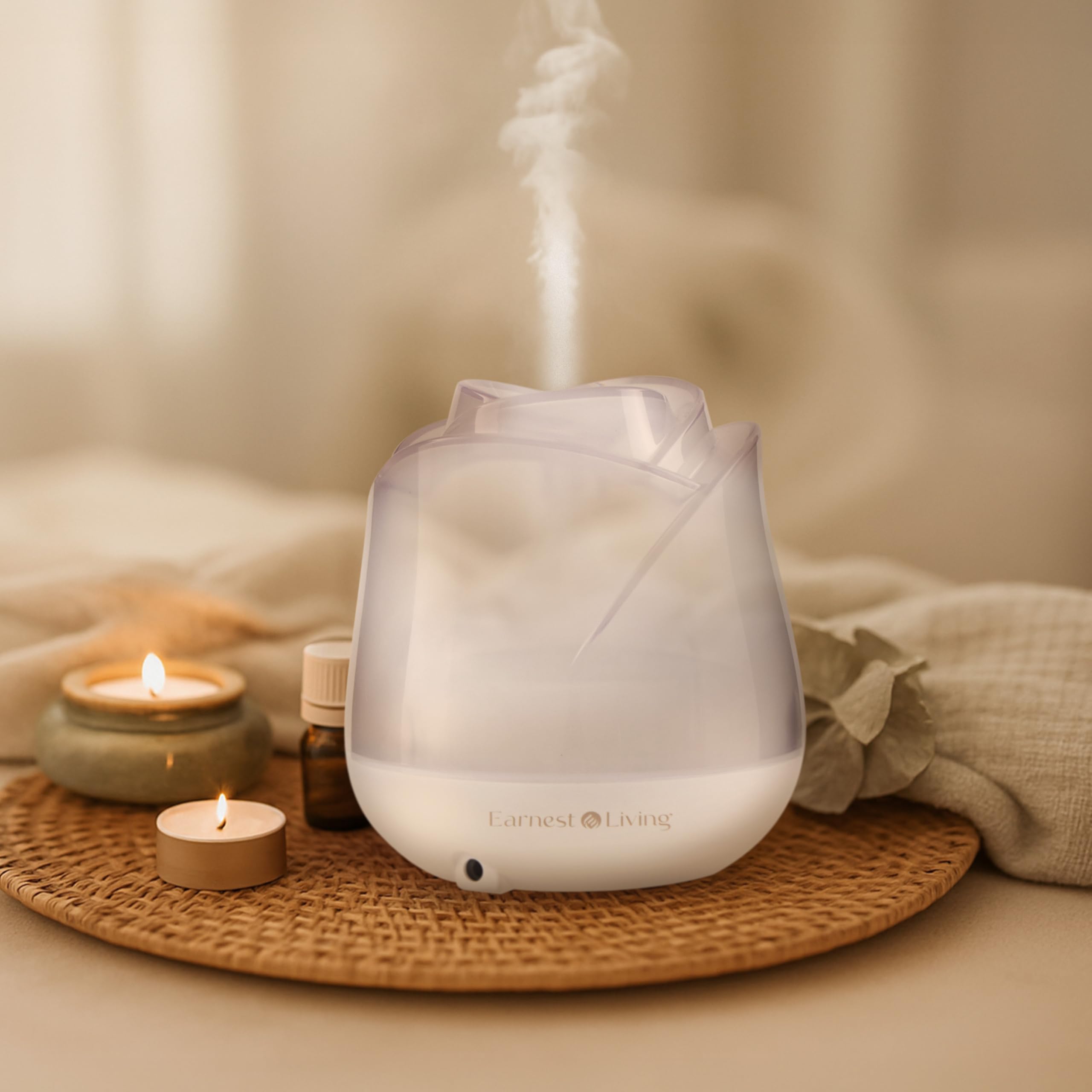 Diffuser in a bedroom setting on a nightstand